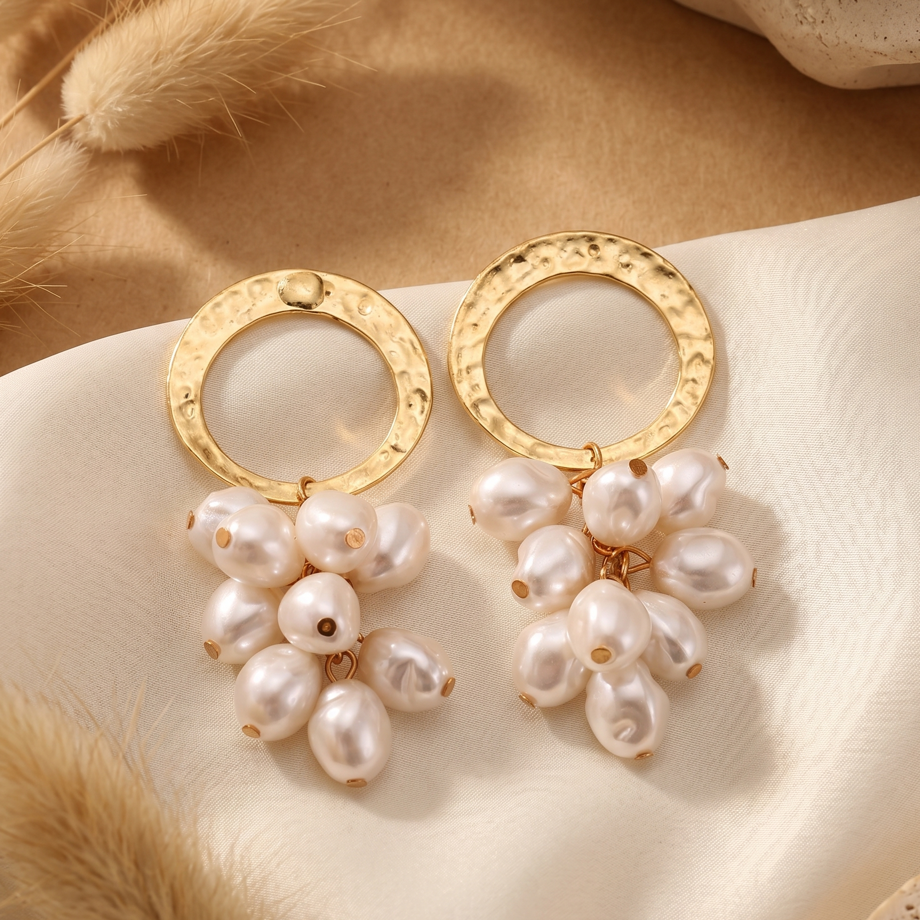 Lustrous Hammered Gold & Baroque Pearl Drop Earrings