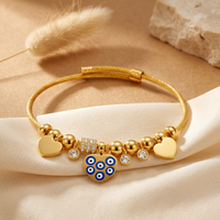 Evil Eye Heart Charm Gold Bracelet