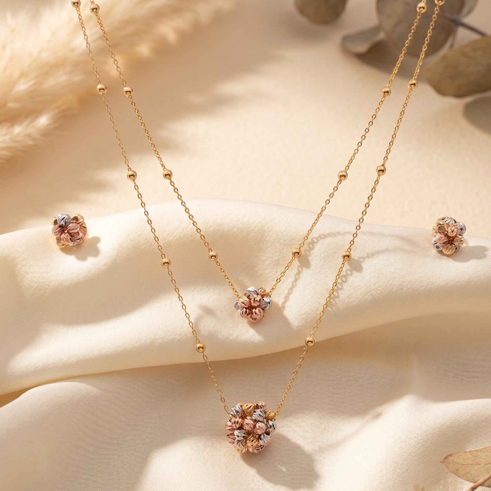 Layered Floral Golden Pendant Set