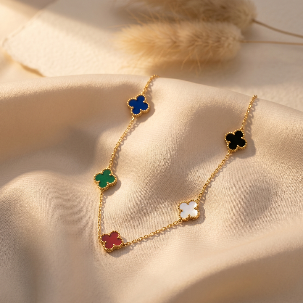 Gilded Rainbow Clover Station Necklace
