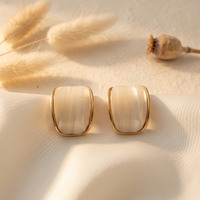 Ivory Glow Golden Trim Stud Earrings