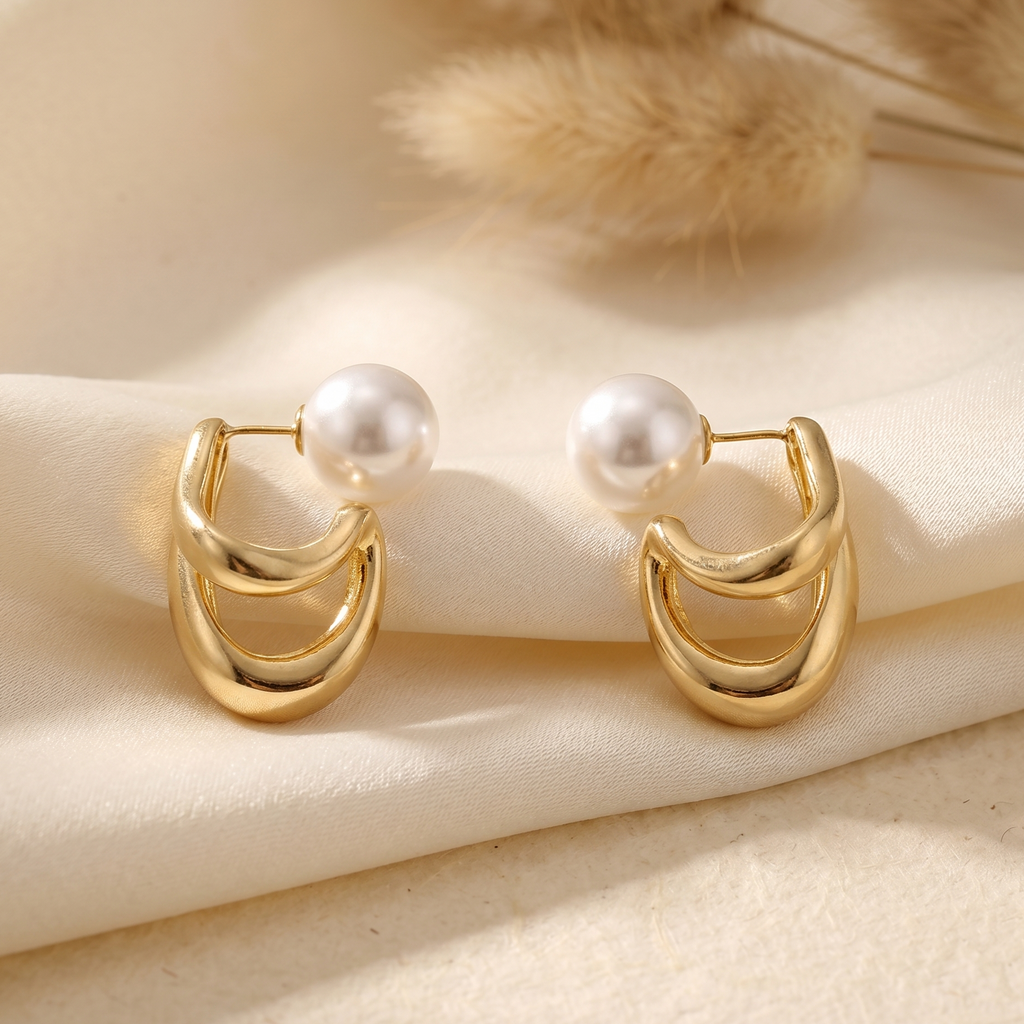 Sculptural Gilded Arc & Pearl Earrings