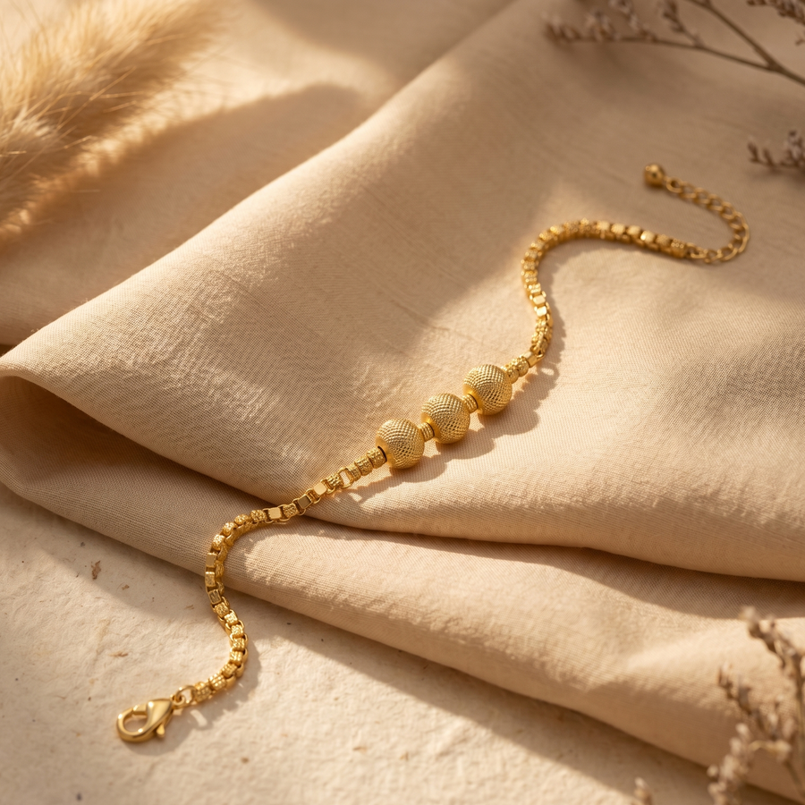 Elegant Textured Gold Bead Trio Bracelet