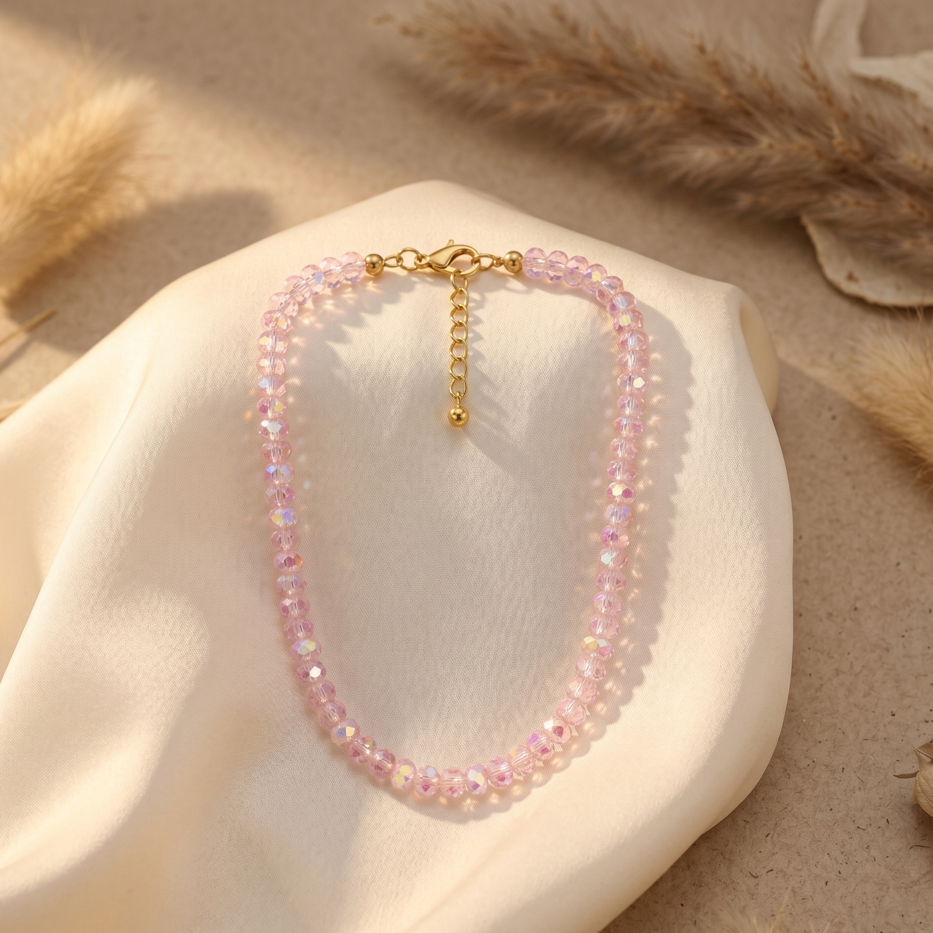 Rose Petal Aurora Crystal Necklace