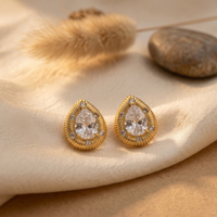 Regal Teardrop Crystal Golden Stud Earrings