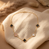 Gilded Onyx & Pearl Clover Station Necklace