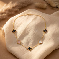 Gilded Onyx & Pearl Clover Station Necklace