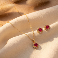 Gilded Ruby Halo Jewelry Set