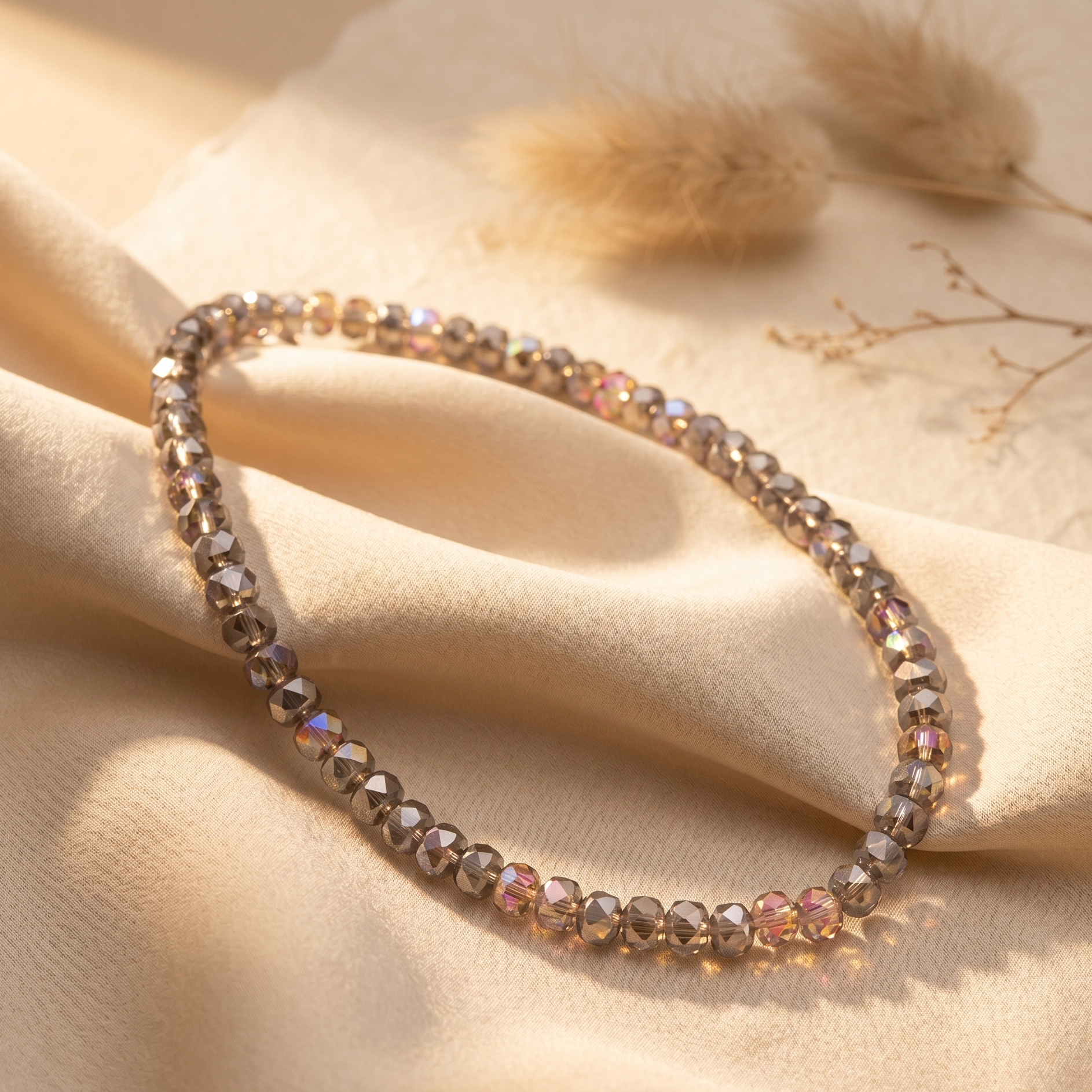 Metallic Smoke Iridescent Crystal Strand