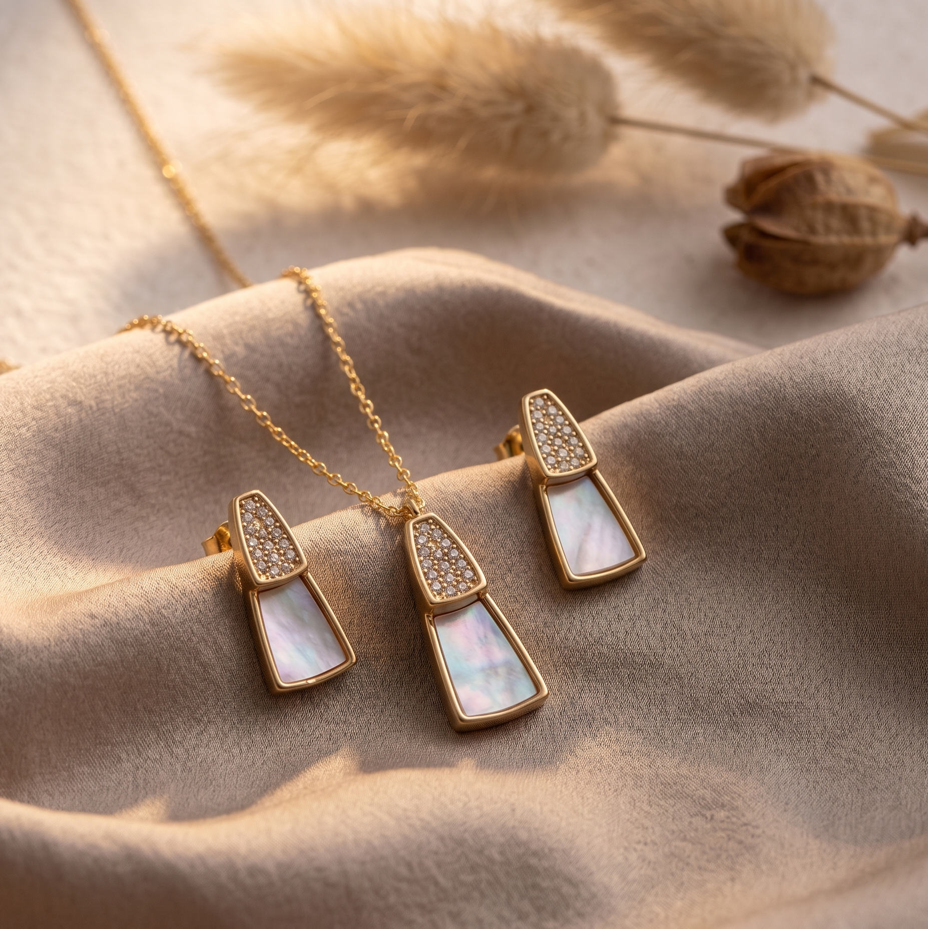 Gilded Pearlescent Trapezoid Jewelry Set