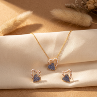 Gilded Sapphire & Pearl Heart Set