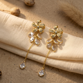 Golden Crystal Flower & Teardrop Cascade Earrings