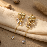Golden Crystal Flower & Teardrop Cascade Earrings