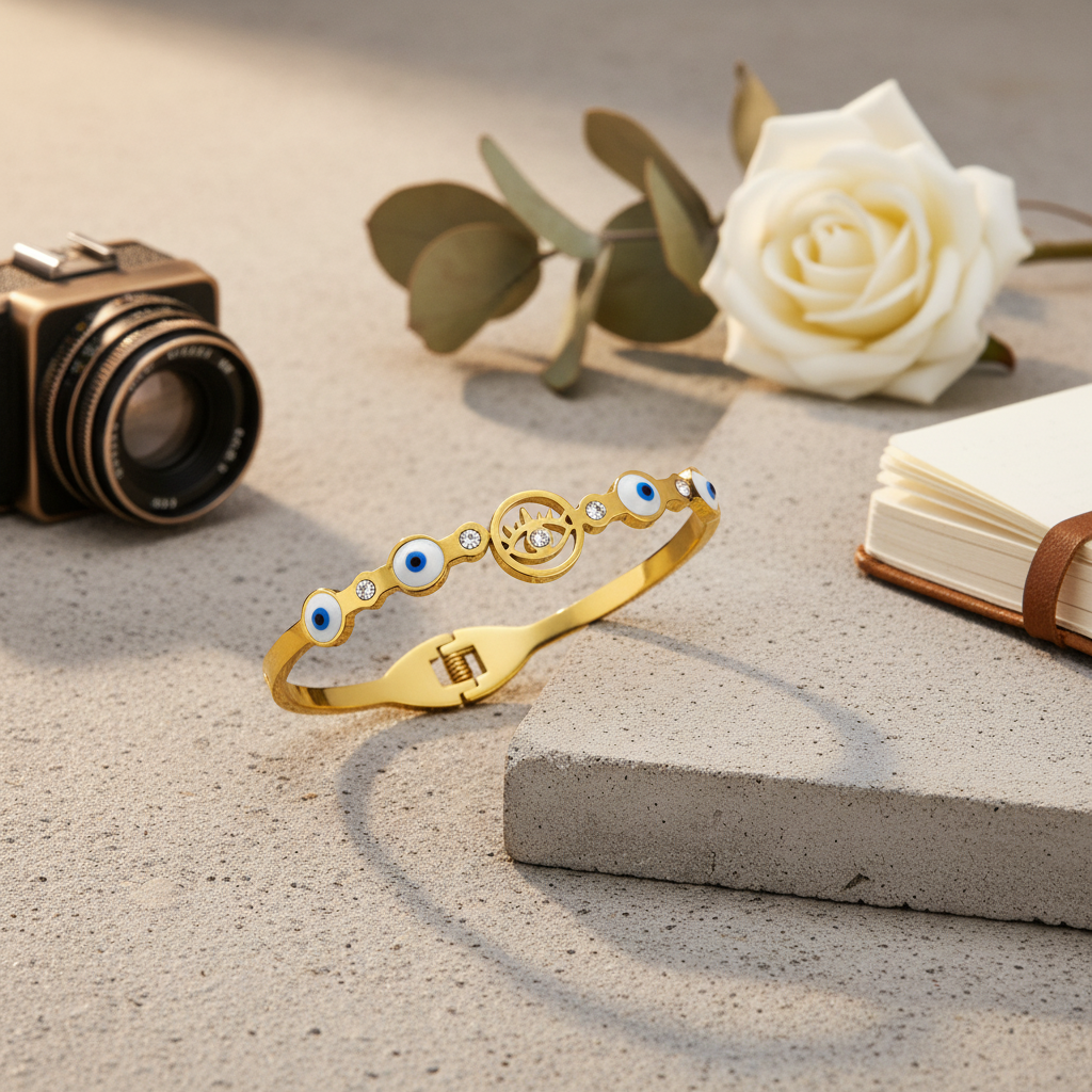 Gilded Evil Eye Charm Bangle