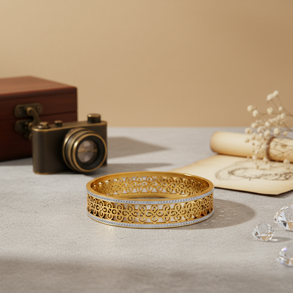 Gilded Filigree Pavé Bangle