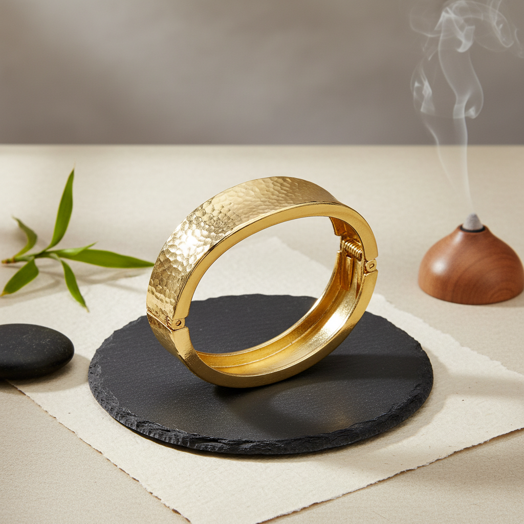 Gilded Hammered Hinged Bangle