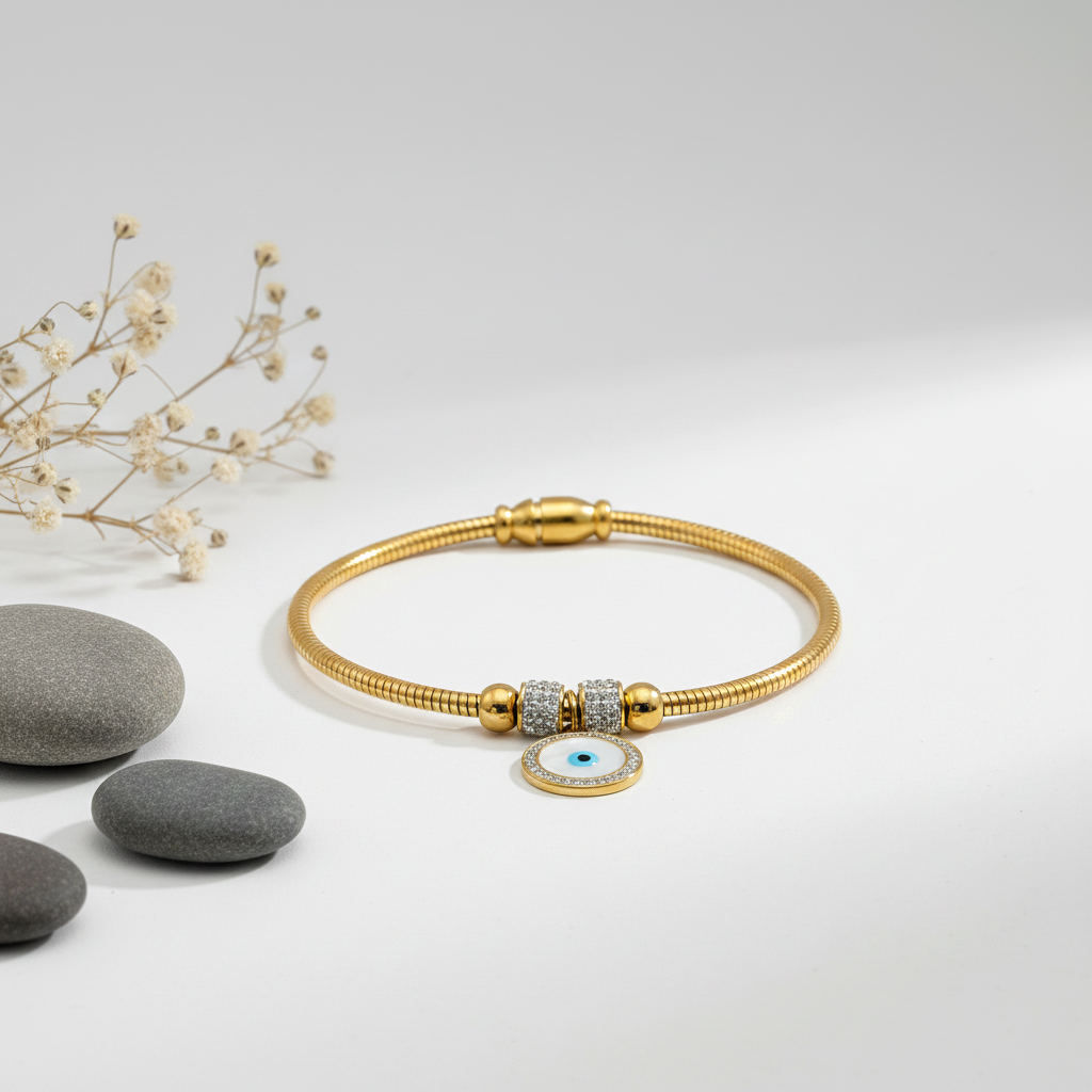 Gilded Medallion Evil Eye Snake Bangle
