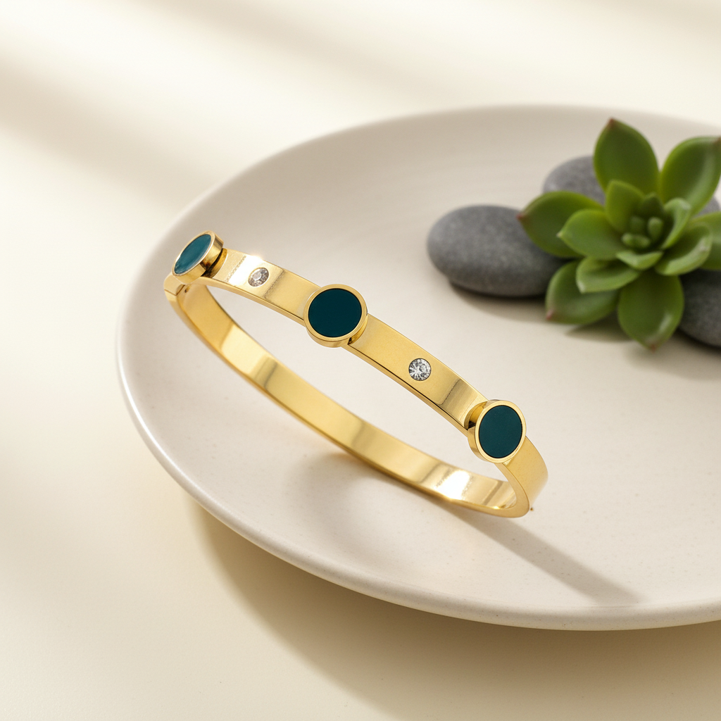 Gilded Onyx-Style Studded Bangle
