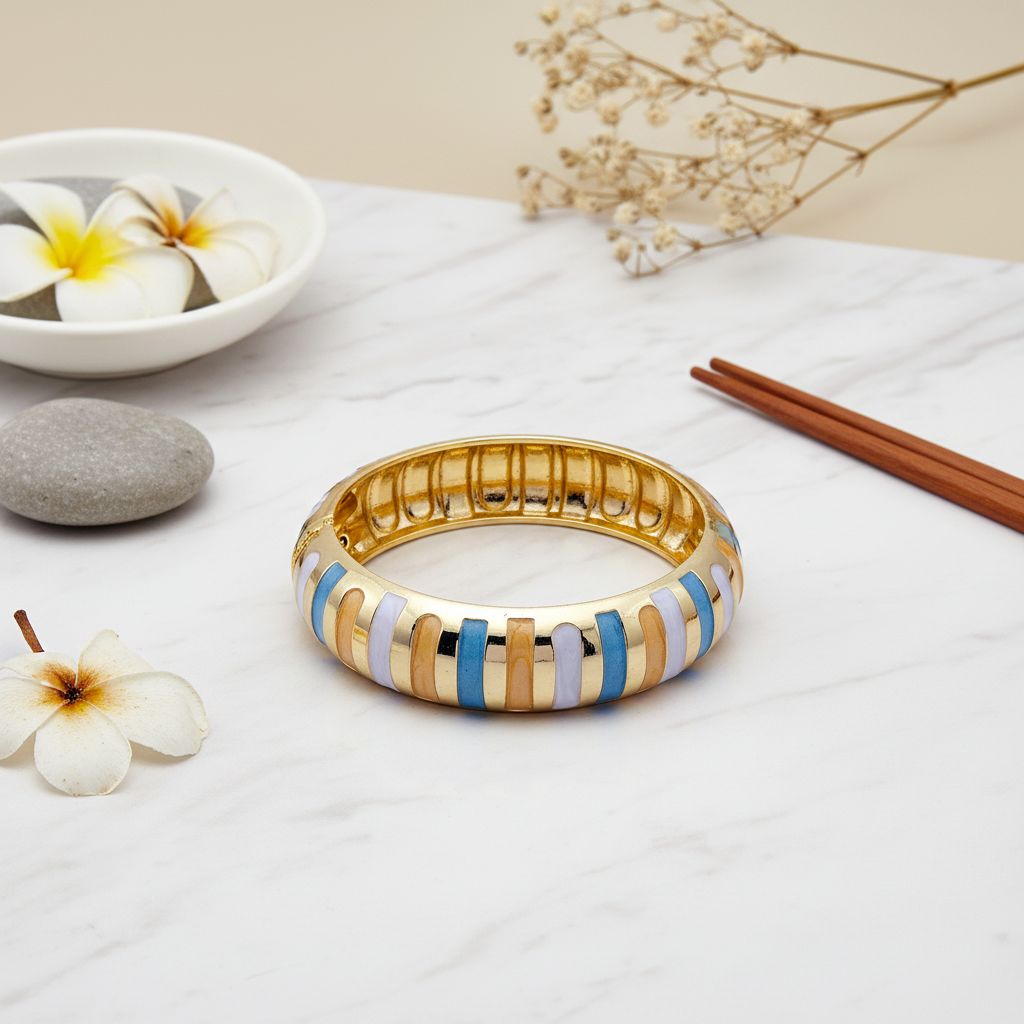 Gilded Pastel Striped Bangle