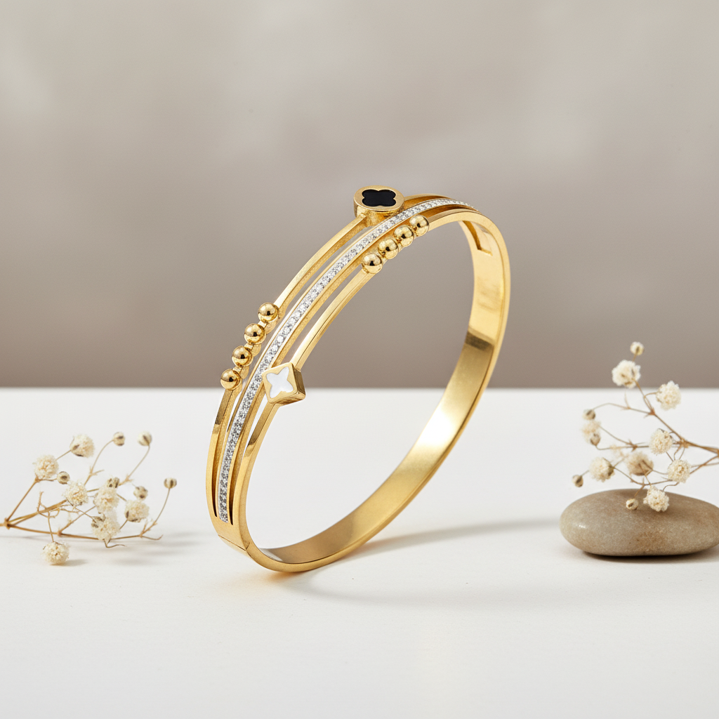 Gilded Triple-Band Clover Bangle