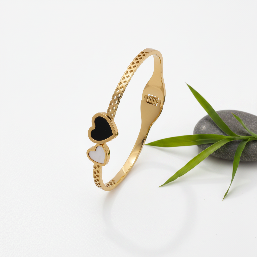 The Dual Heart Lattice Gold Bangle