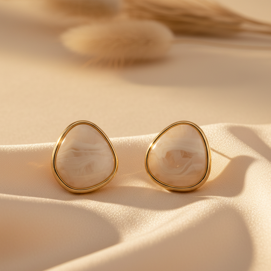 Blush Marble Golden Teardrop Stud Earrings