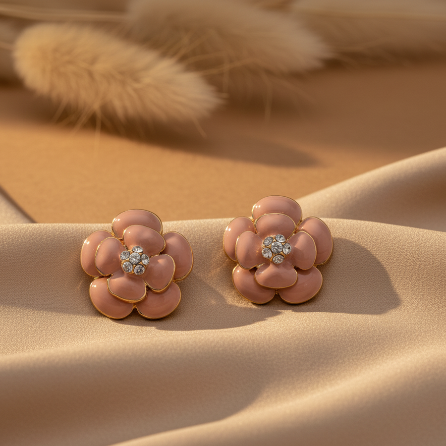Dusty Rose Camellia Crystal Studs