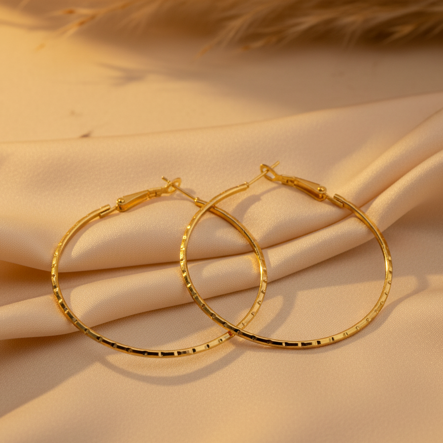 Gilded Hammered-Edge Oversized Hoops