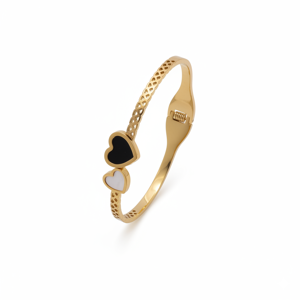 The Dual Heart Lattice Gold Bangle
