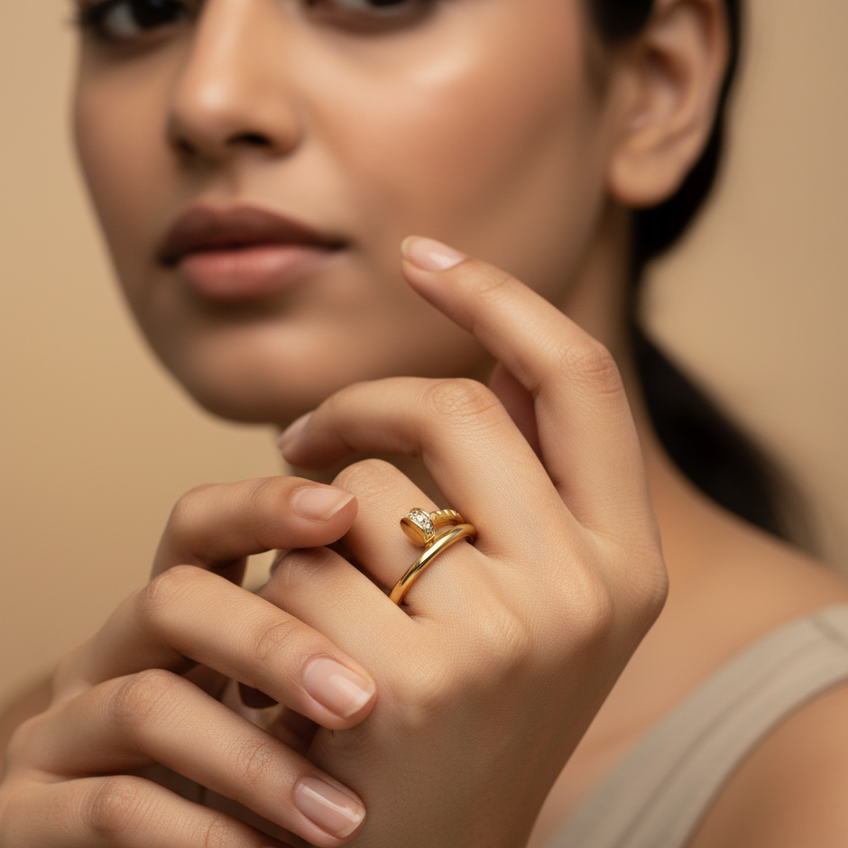 Gilded Nail Bypass Ring