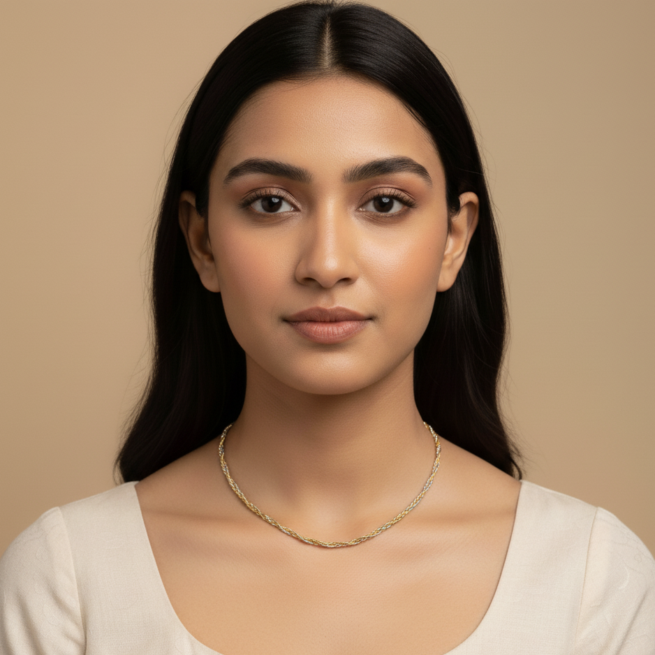 Elegant Twisted Two-Tone Gold Chain Necklace