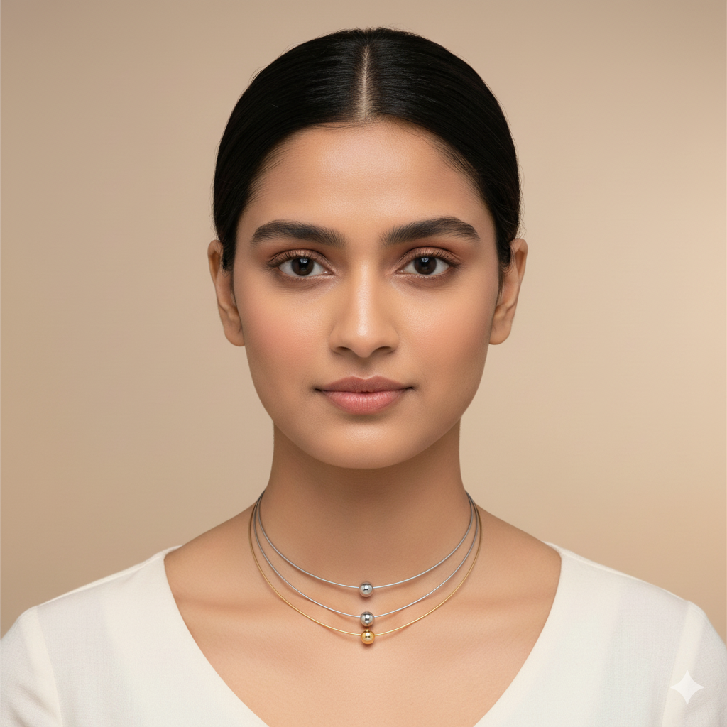 Tri-Tone Layered Minimalist Bead Necklace
