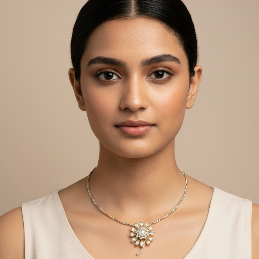 Elegant Floral Pearl Pendant Necklace