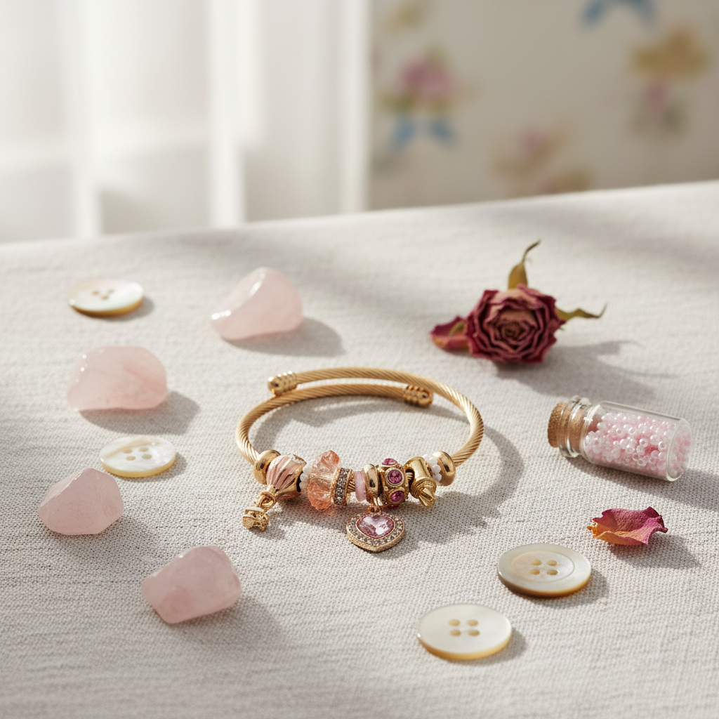 Gilded Heart & Hot Air Balloon Charm Bangle