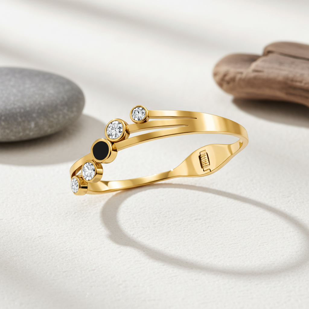 Gilded Orbit Crystal & Onyx Bangle
