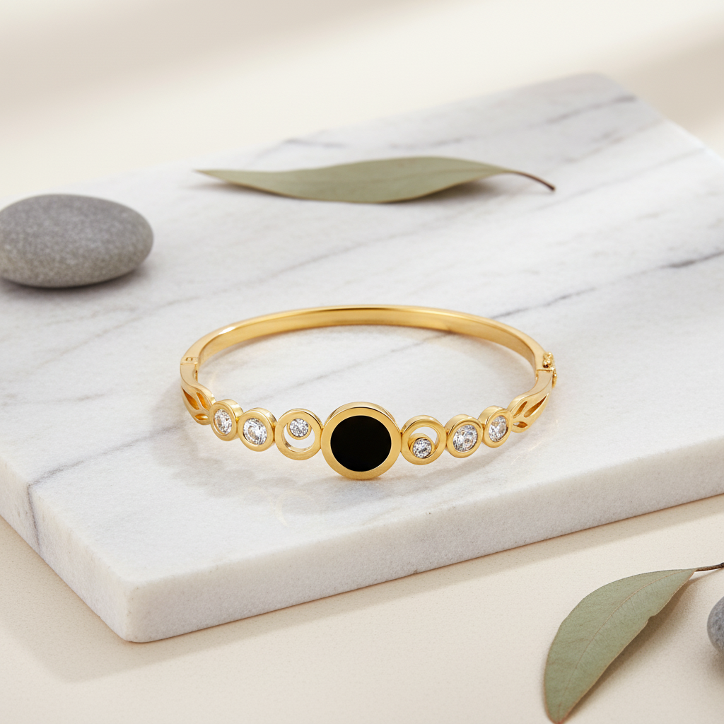 The Celestial Onyx Diamond Orbit Bangle
