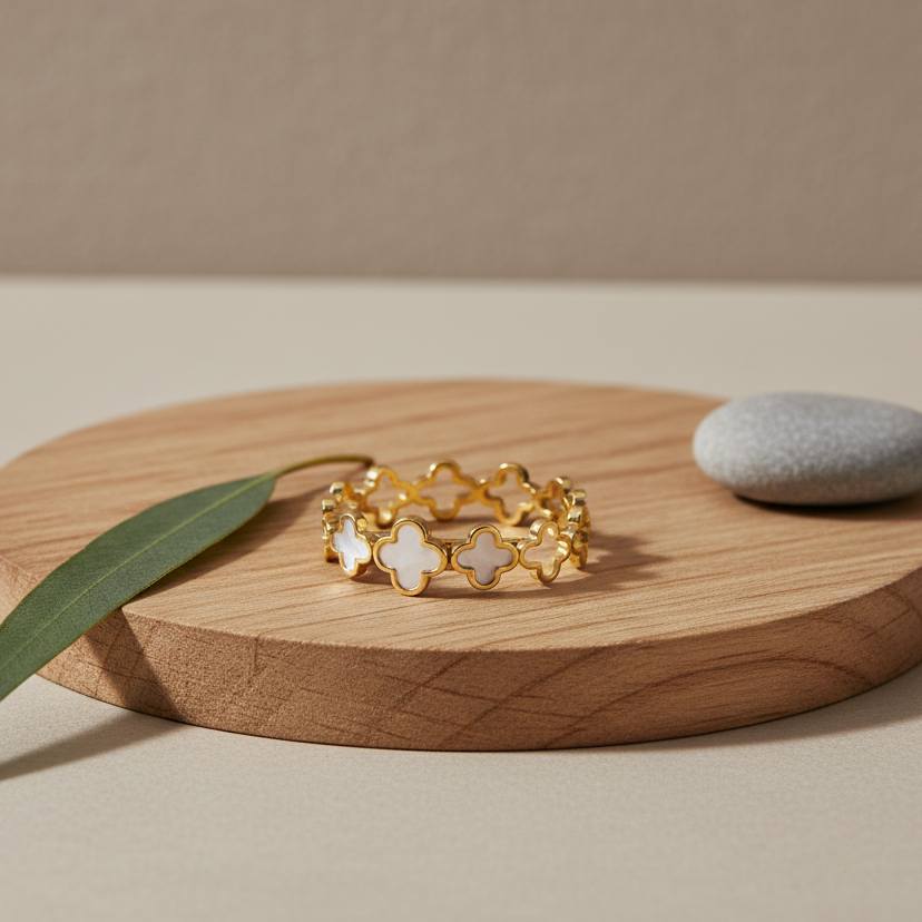 The Clover Cascade Mother of Pearl Gold Bangle
