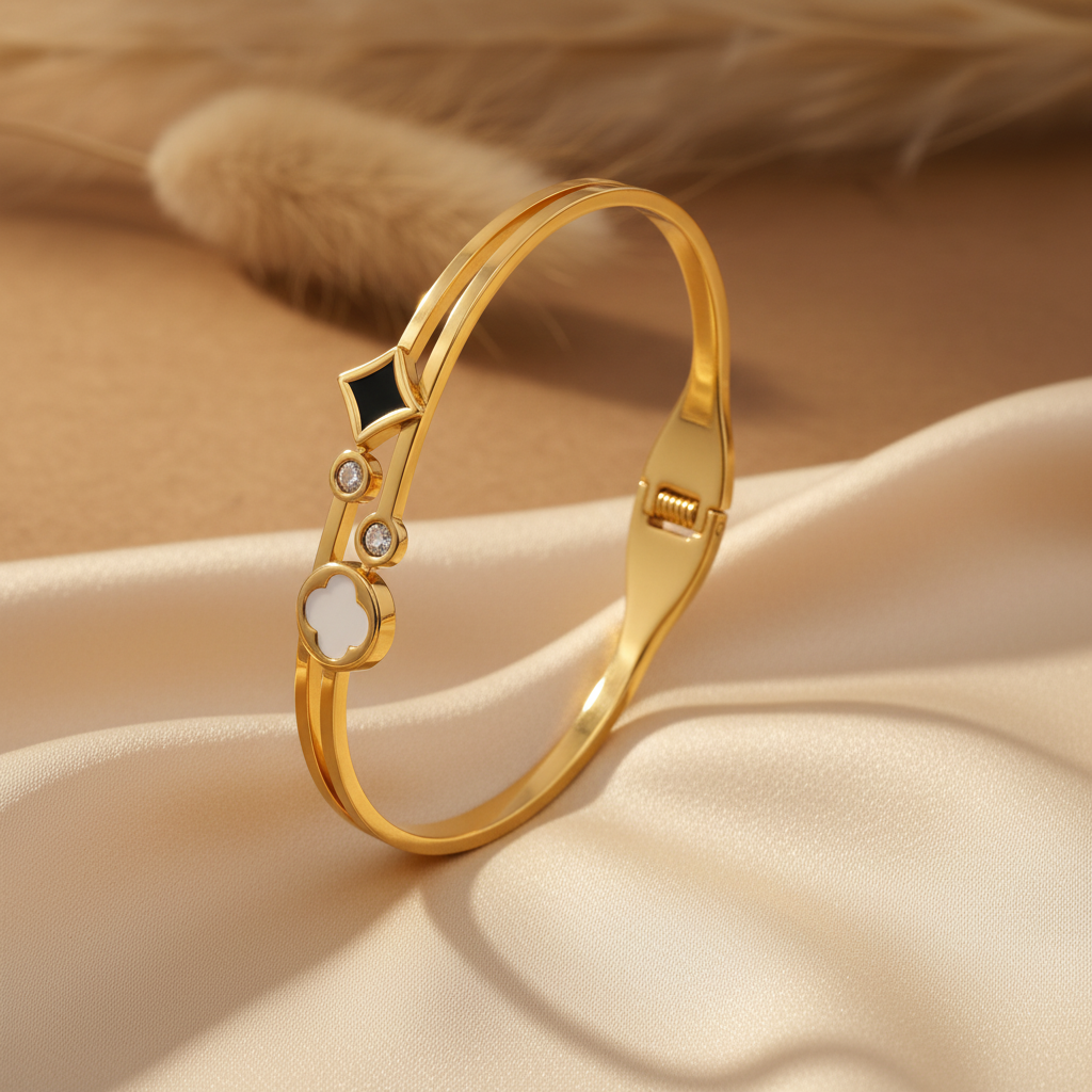The Geometric Harmony Diamond & Onyx Bangle