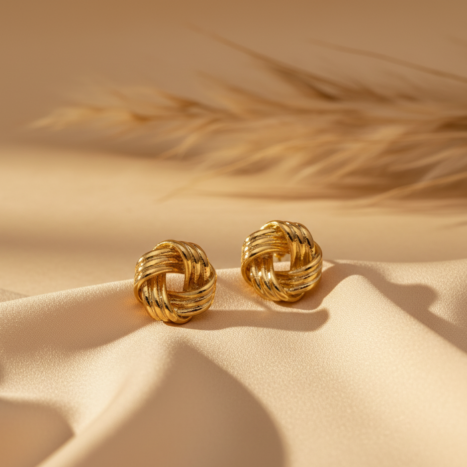 Gilded Ribbed Love Knot Studs