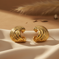 Gilded Ribbed Tidal Hoops