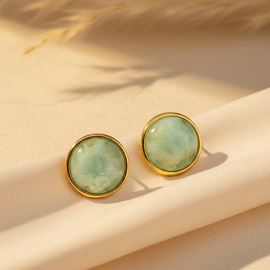 Gilded Sage Marble Studs