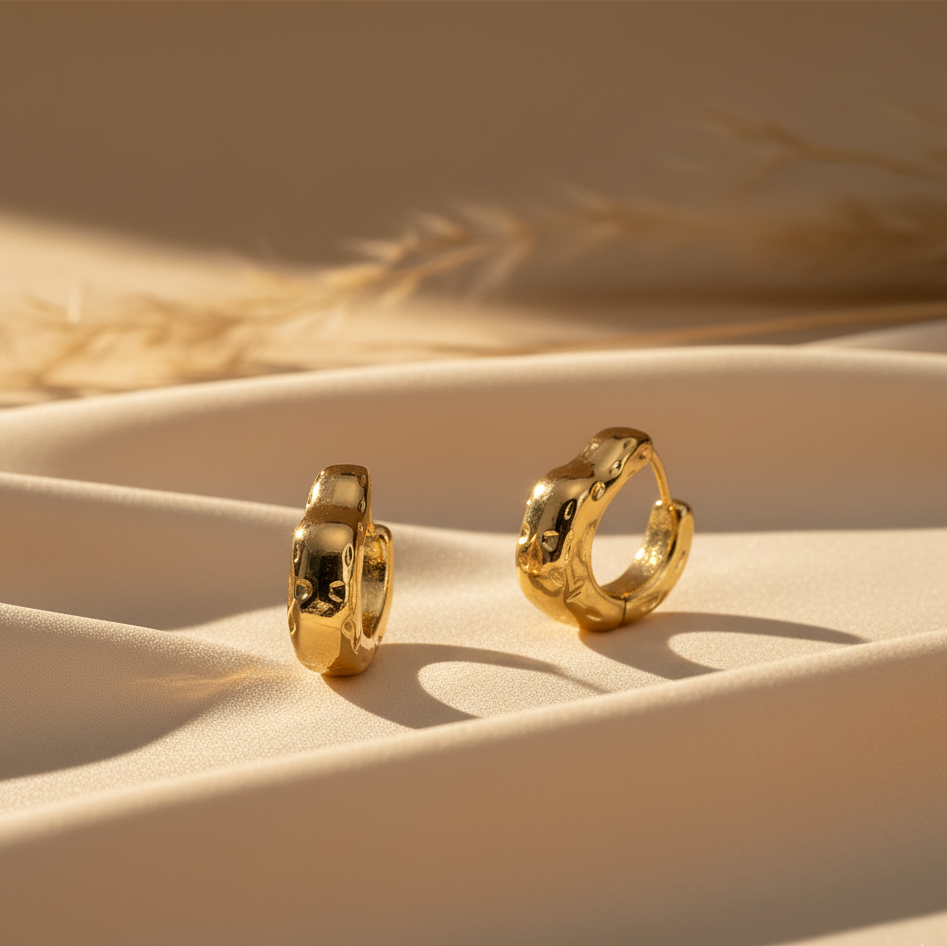 Sculptural Hammered Golden Crescent Hoops