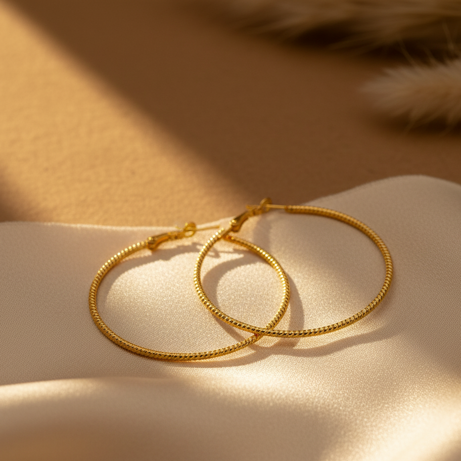 Gilded Diamond-Cut Oversized Hoops