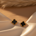 Gilded Onyx Clover Studs