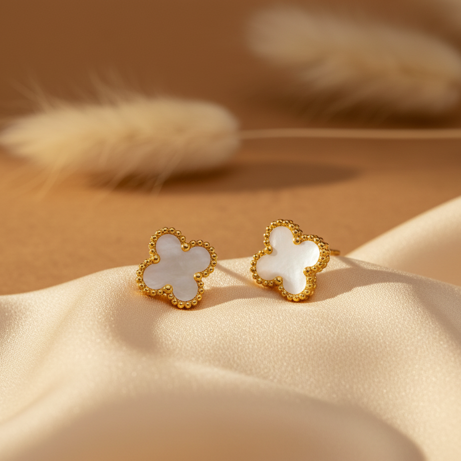 Gilded Pearlescent Clover Studs