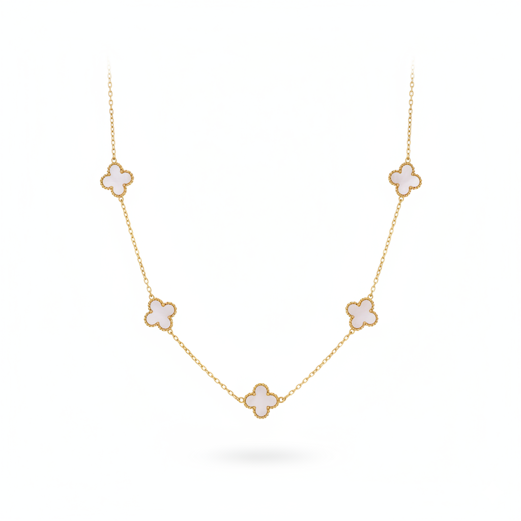 Gilded Pearl Clover Station Necklace