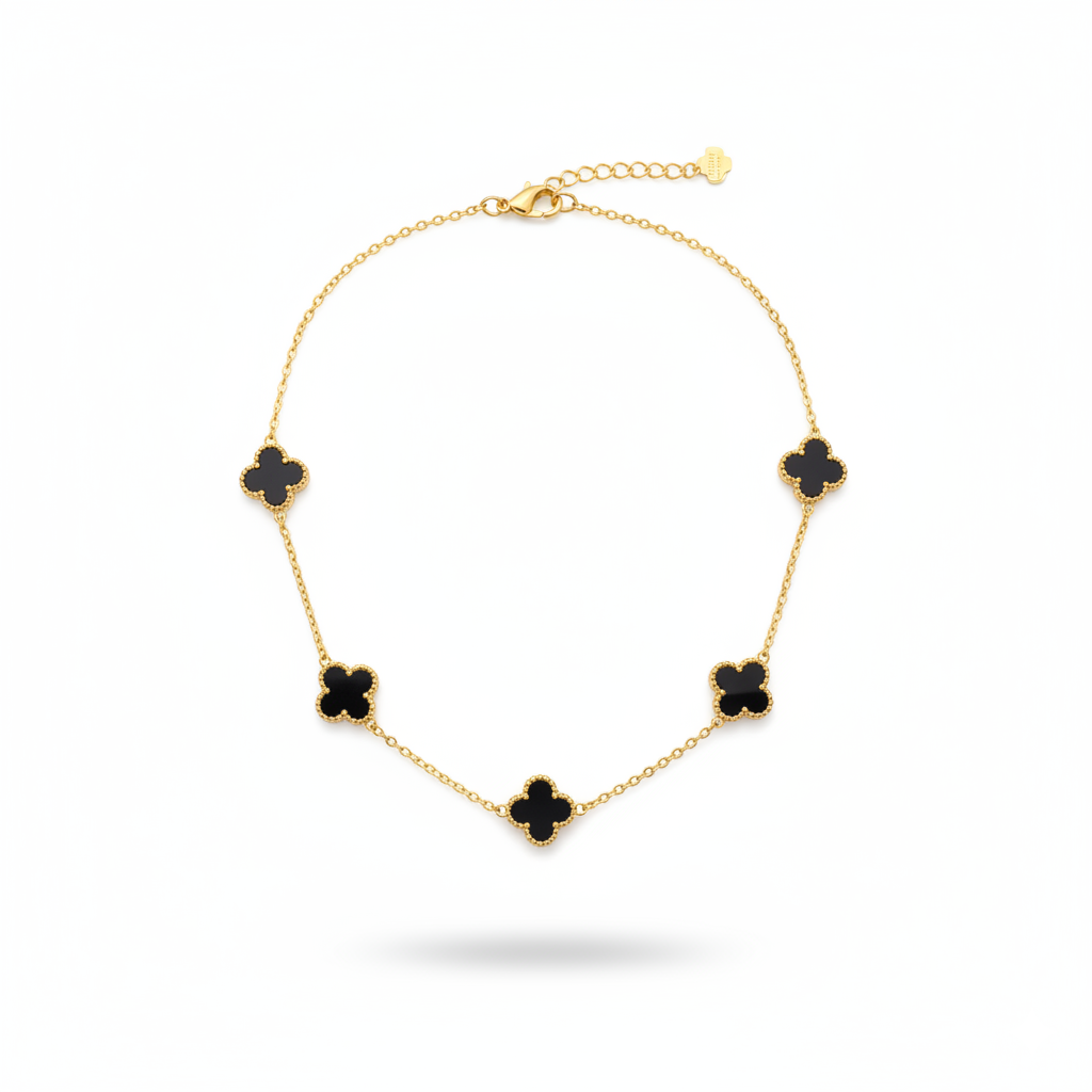 Gilded Onyx Clover Station Necklace