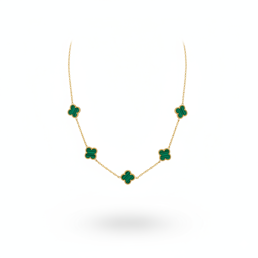 Gilded Malachite Clover Station Necklace
