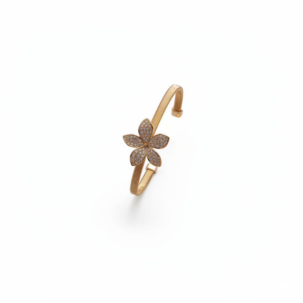 The Gilded Petal Diamond Encrusted Floral Bangle