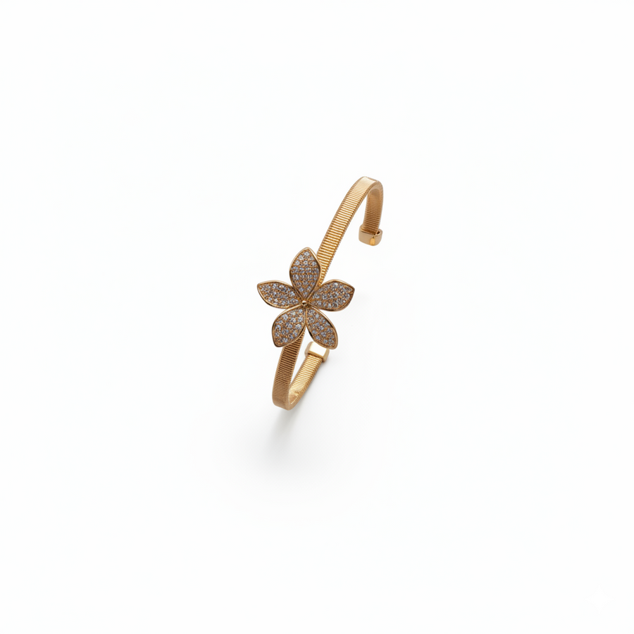 The Gilded Petal Diamond Encrusted Floral Bangle